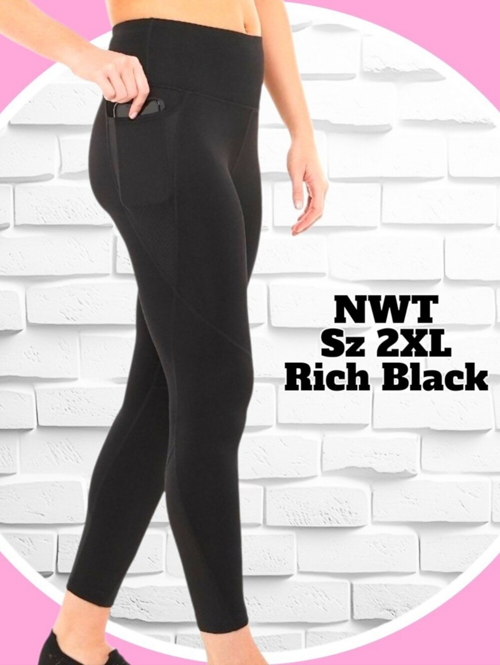 NWT Sz 2XL ⅞ Length High Waisted Mesh Detailed Leggings w 2 Side Pockets